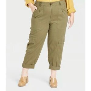 Knox Rose Cargo Utility Pants Womens XXL Green Lightweight Cuffed Cropped Casual